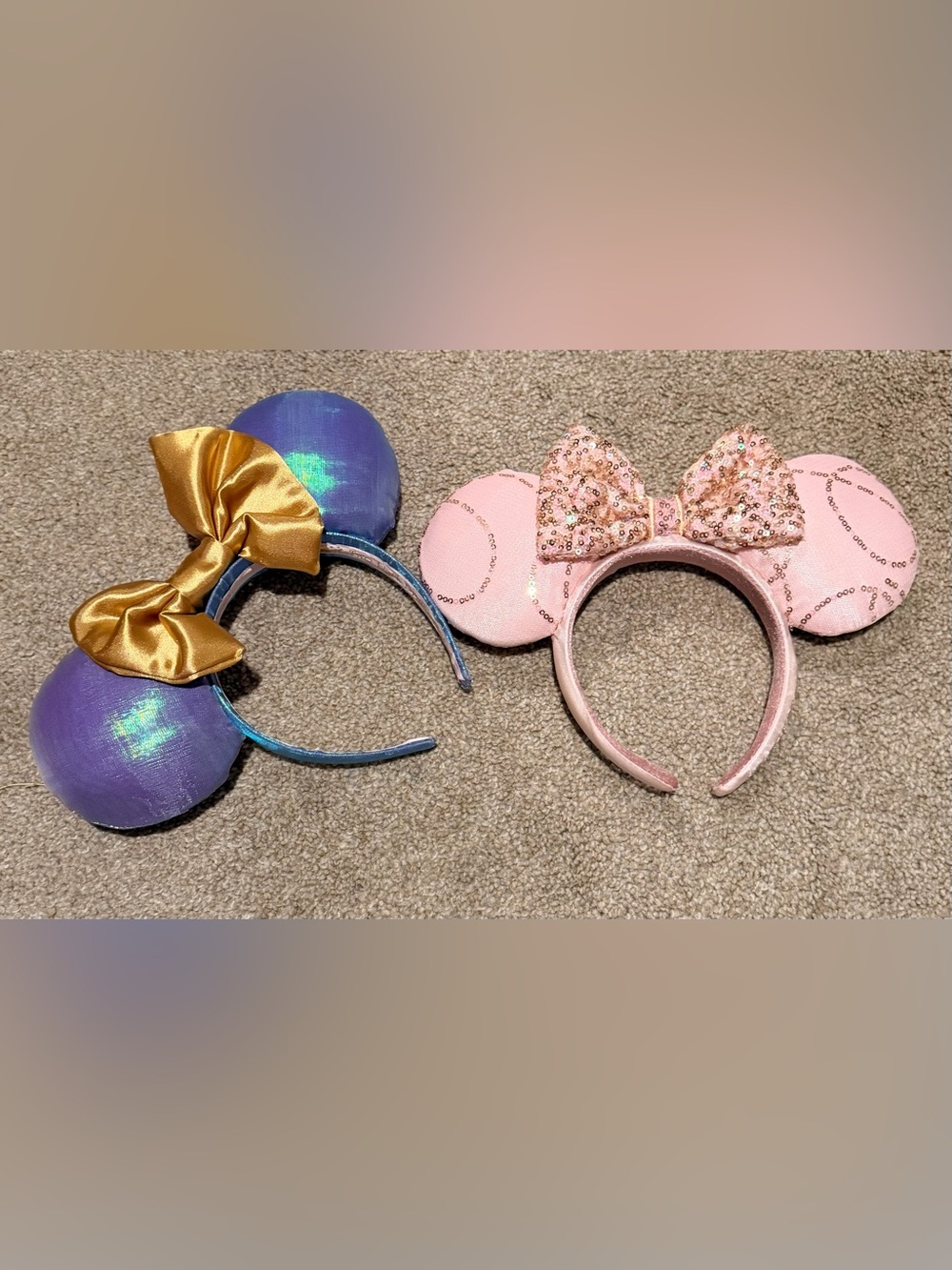 EUC Disney Minnie Mouse Ears Headbands – 2 Pair Bundle Pink Sequin, Iridescent